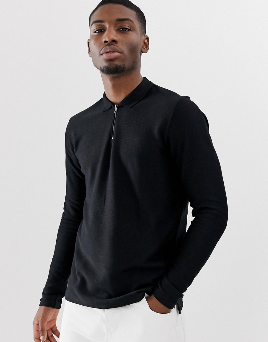 Selected Homme long sleeve polo shirt with 1/4 zip neck in organic cotton