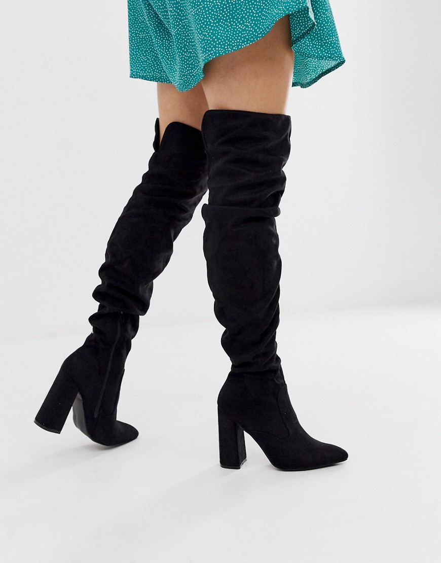 Lost Ink ruched over the knee boot in black