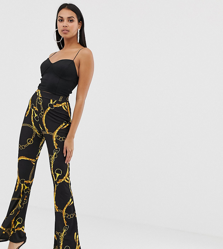 PrettyLittleThing flare trousers in chain print