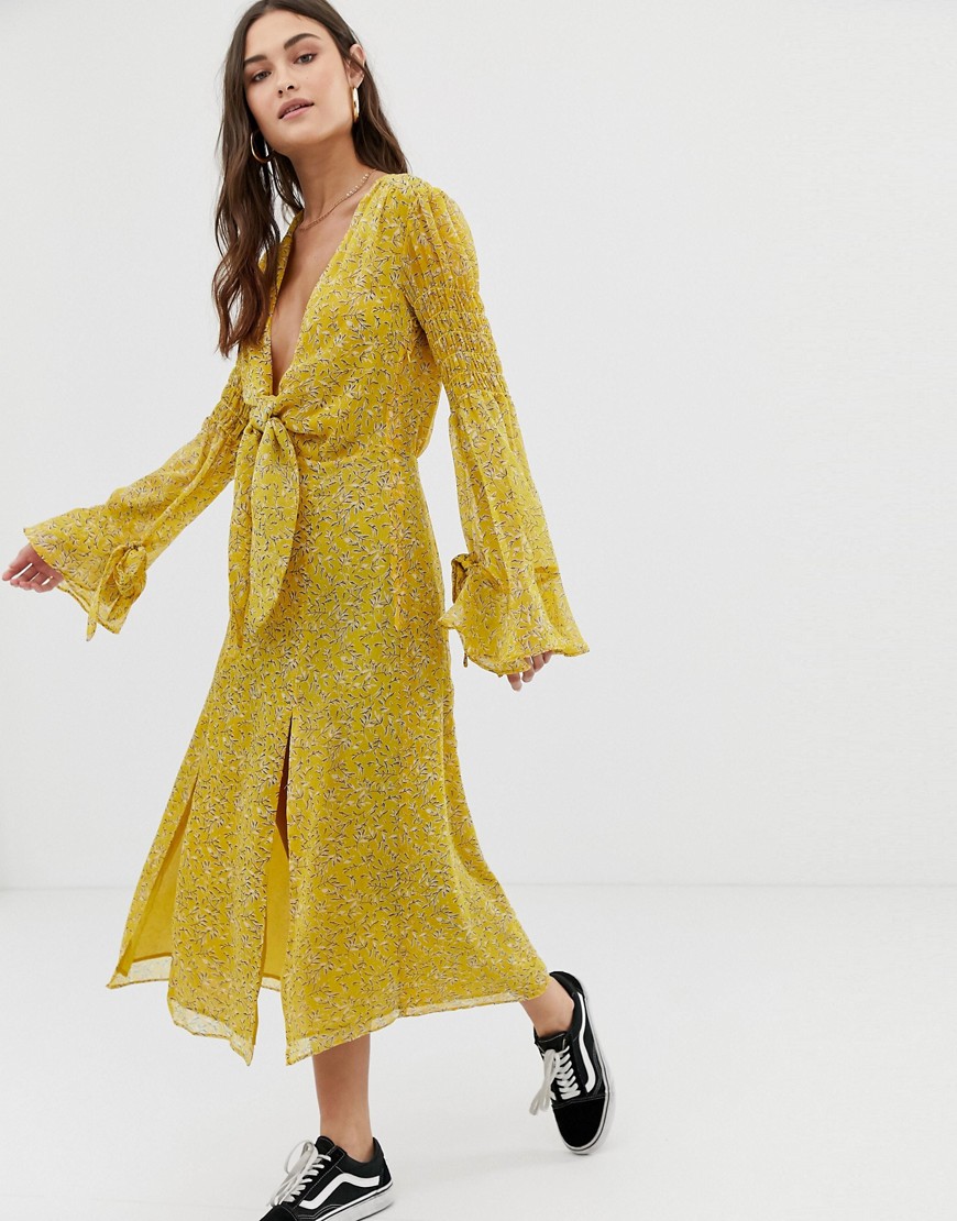 The East Order Ry Knot Front Midi Dress-yellow