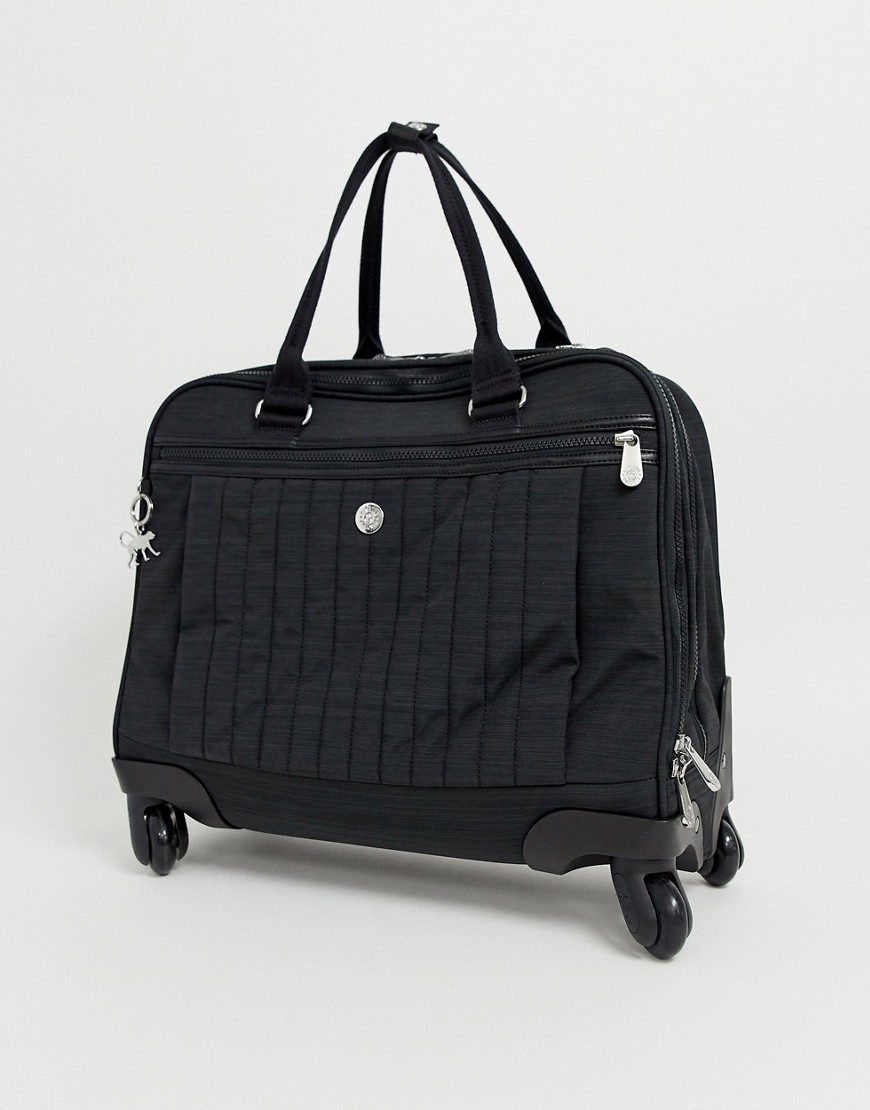 Kipling black travel carry on suitcase with silver monkey charm