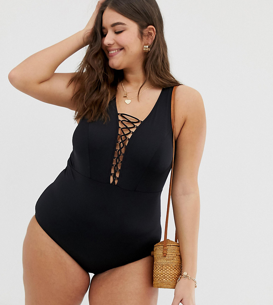 City Chic Curve Belize swimsuit in black