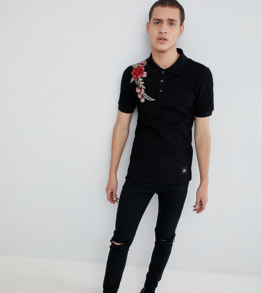 Sixth June Muscle Polo Shirt With Rose Embroidery Exclusive To ASOS