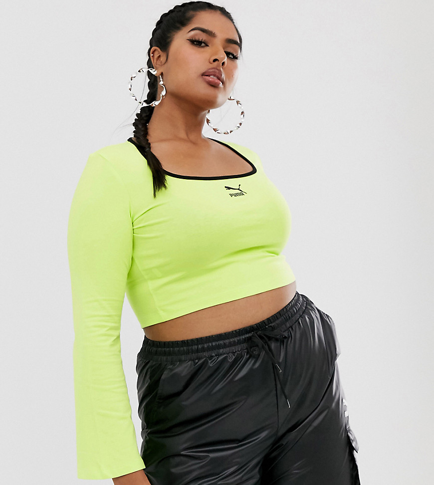 Puma Plus Square Neck Crop Top in Lime Green