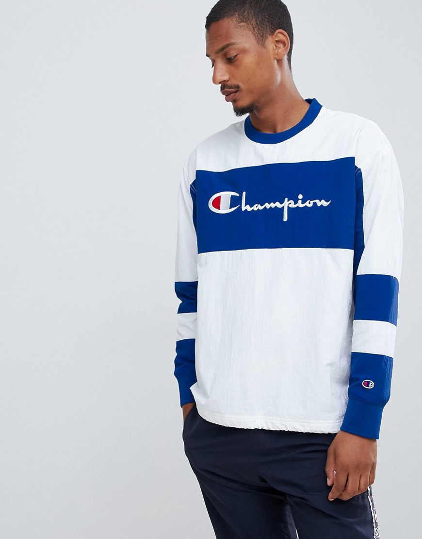 Champion reverse weave panel sweatshirt with large script logo in white - White