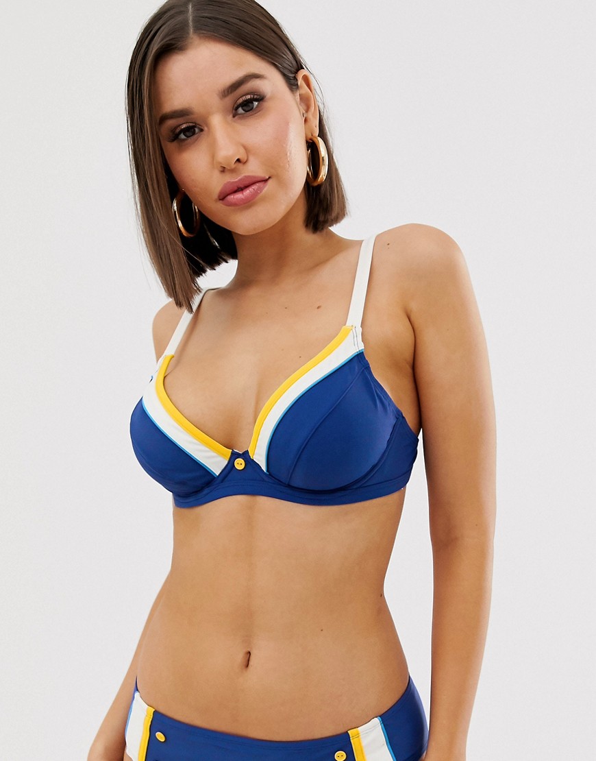 Bestform pin up style bikini top in blue fuller bust
