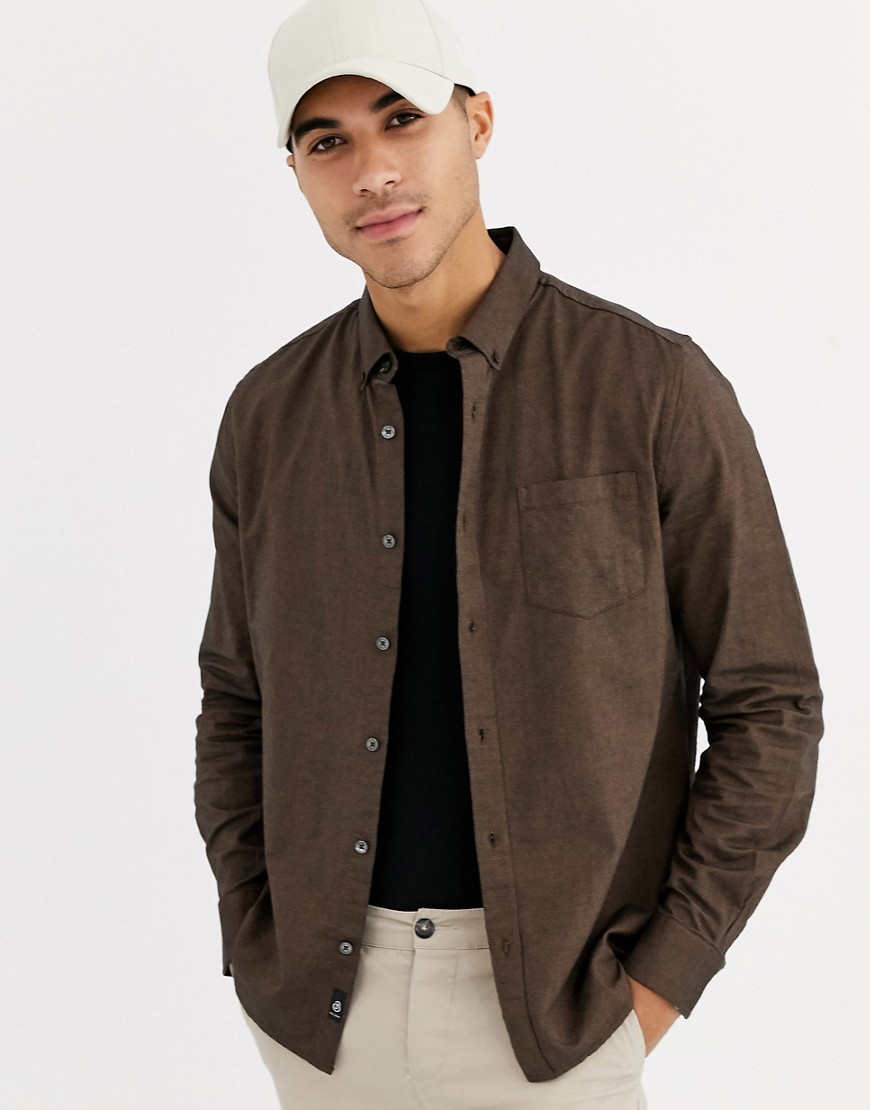 Burton Menswear long sleeve oxford shirt in brown