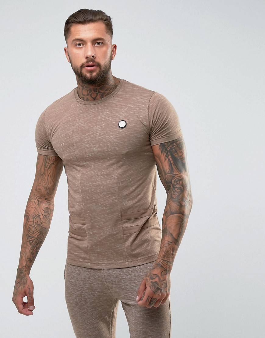Intense Muscle T-Shirt In Stone With Contrast Panel - Stone
