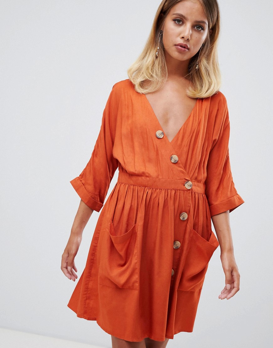 ASOS DESIGN casual mini dress with pocket & side buttons