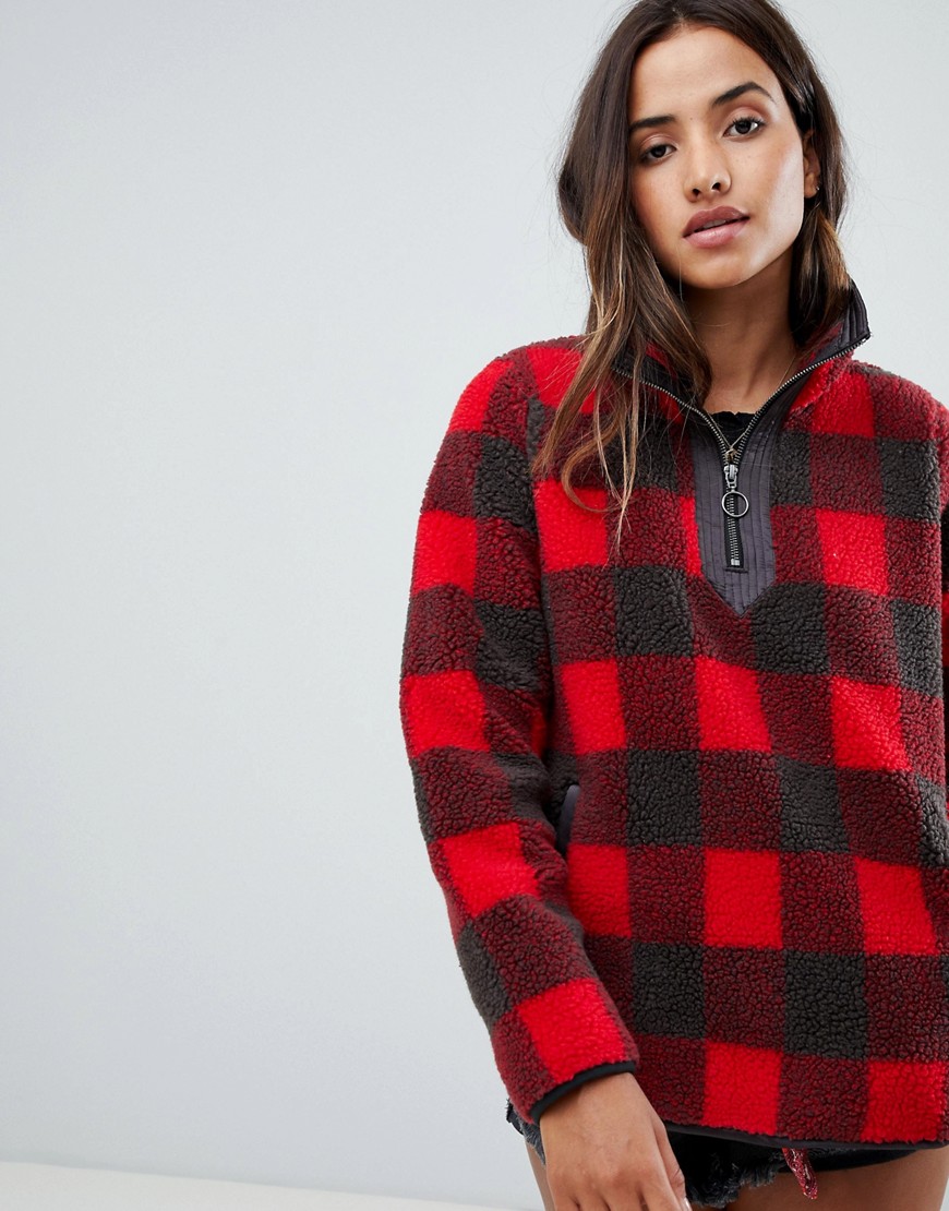 Abercrombie & Fitch pullover teddy jacket in check