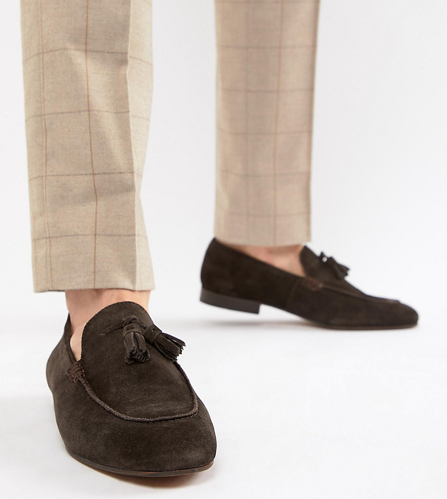 H By Hudson Wide Fit Bolton tassel loafers in brown suede