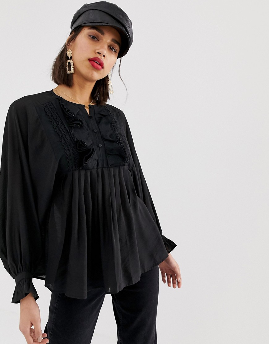 Lost Ink relaxed blouse with ruffle v neck
