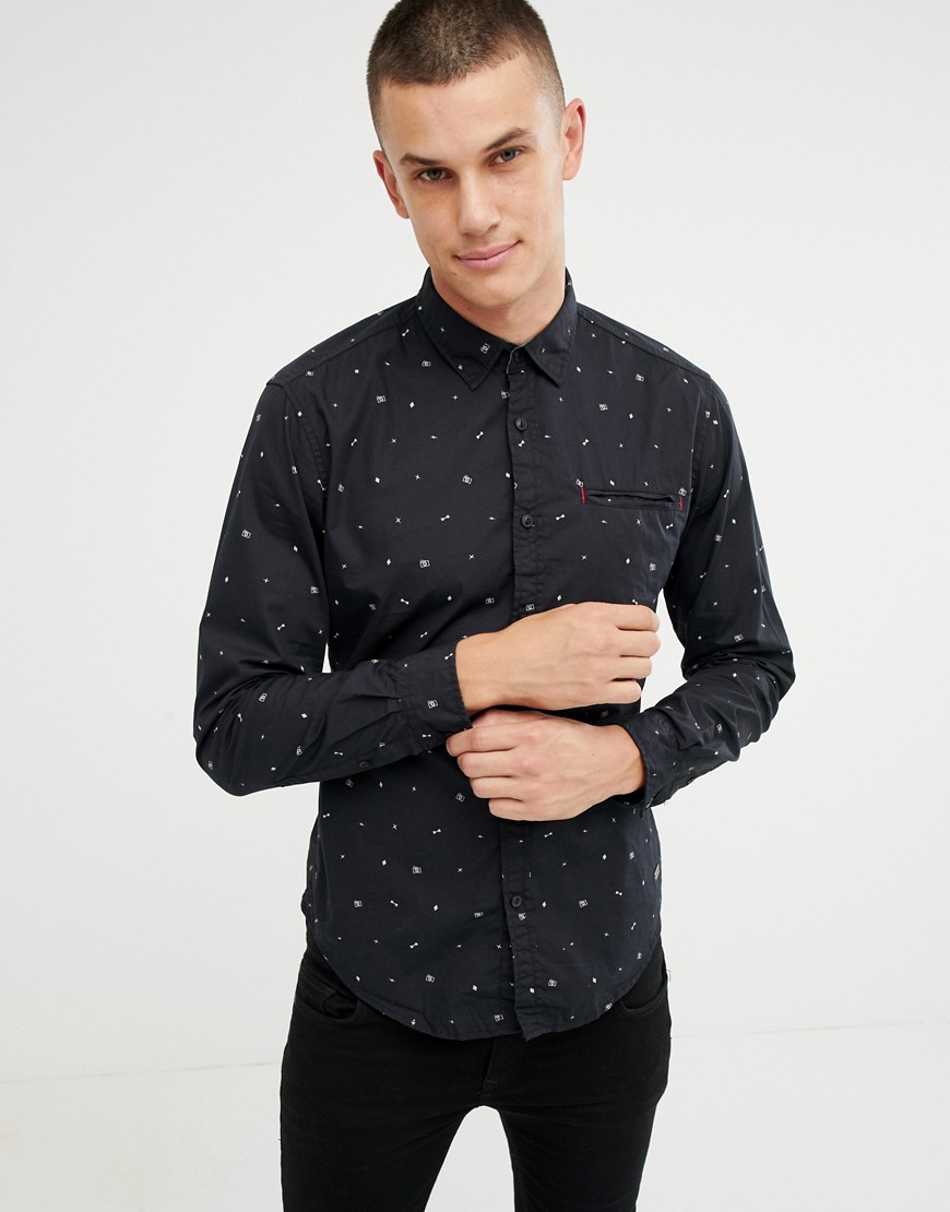Esprit slim fit ditsy party print shirt in navy