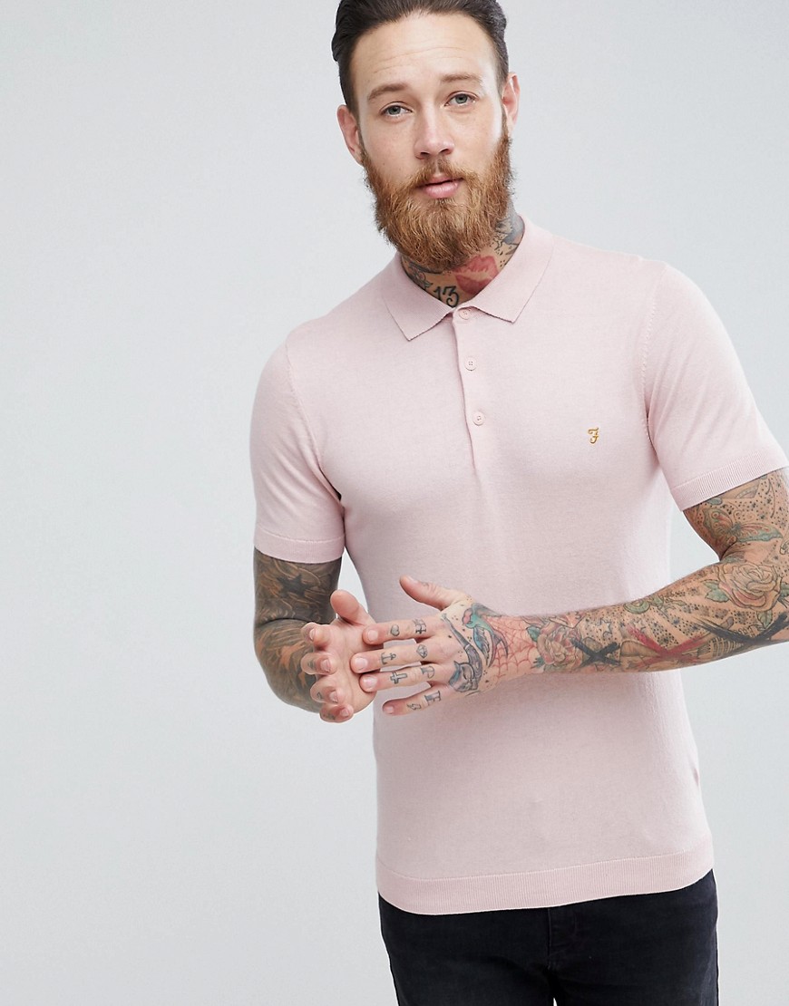 Farah Ben Slim Fit Knitted Polo in Pink - 660rose