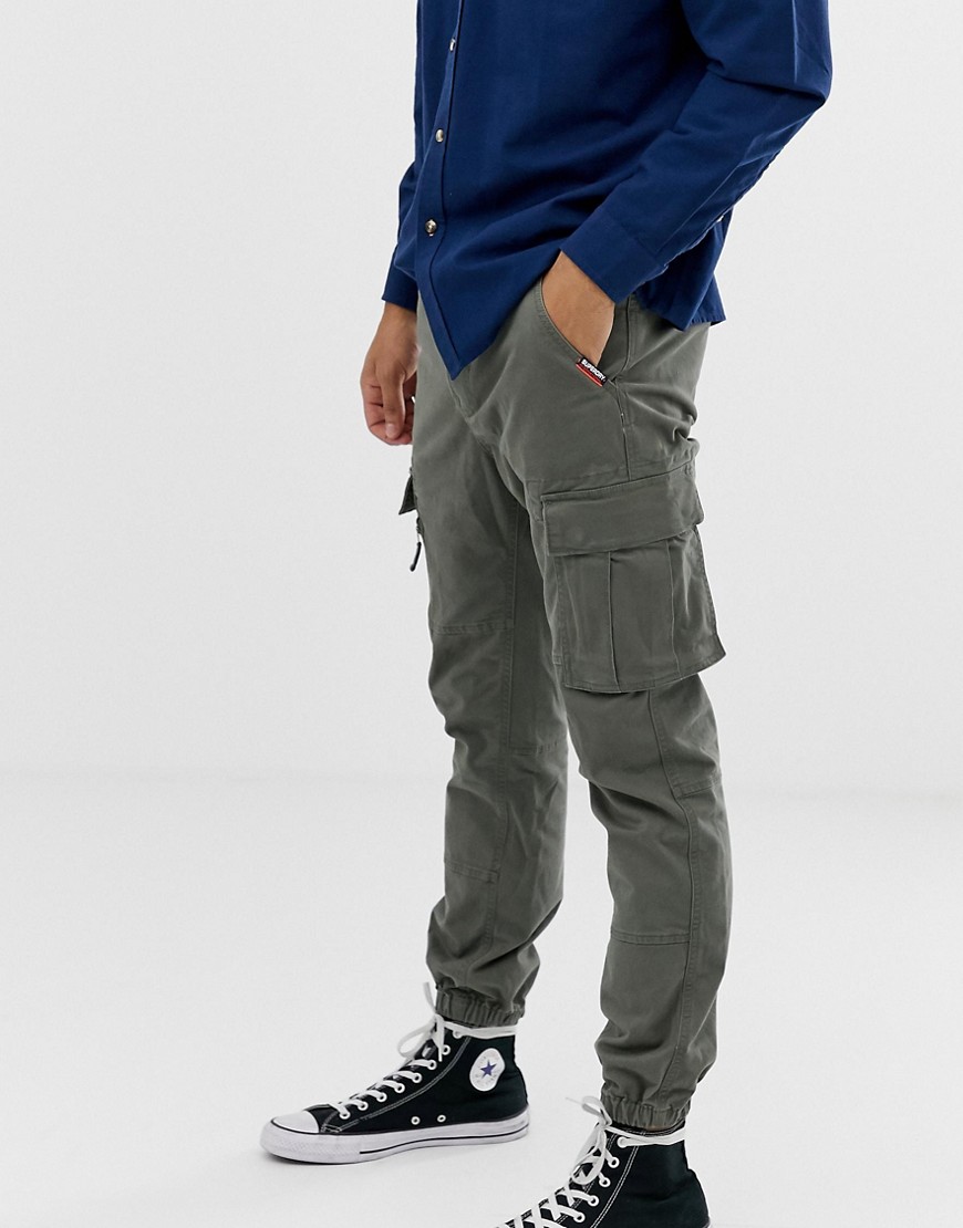 Superdry cargo cuffed trousers in grey