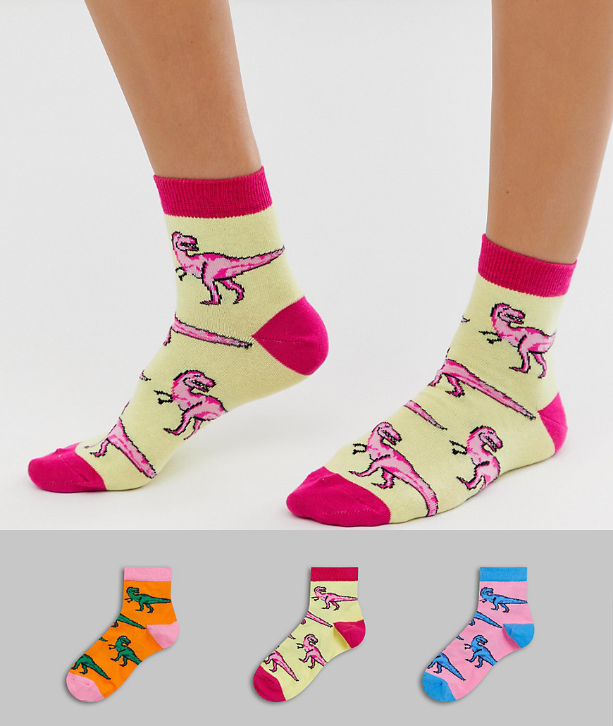 ASOS DESIGN 3 pack dinosaur socks