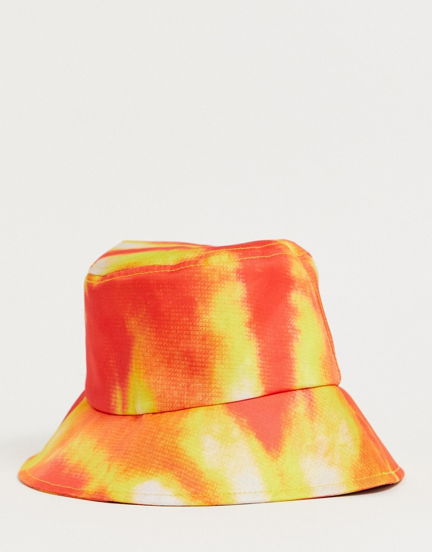 boohooMAN bucket hat in tie dye orange