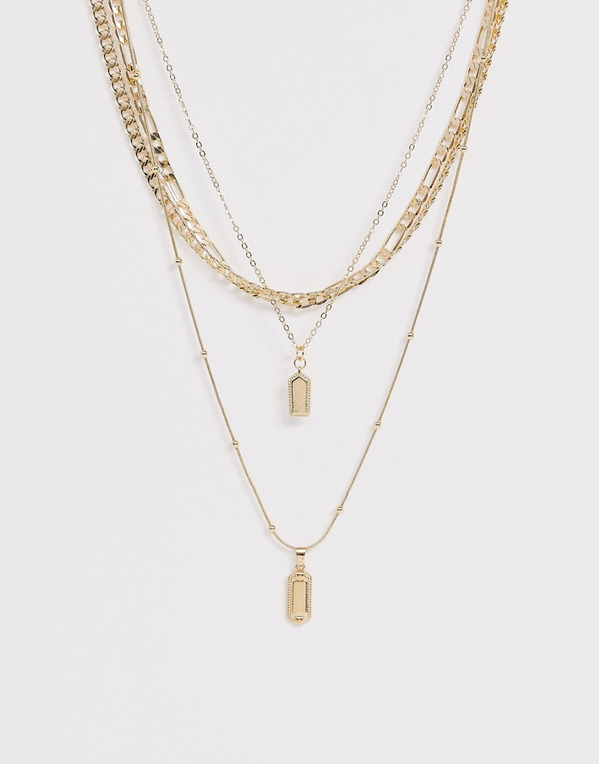 Pieces multi chain pendant necklaces in gold