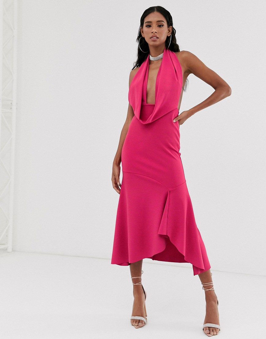 Asos Design Plunge Halter Maxi Dress-pink