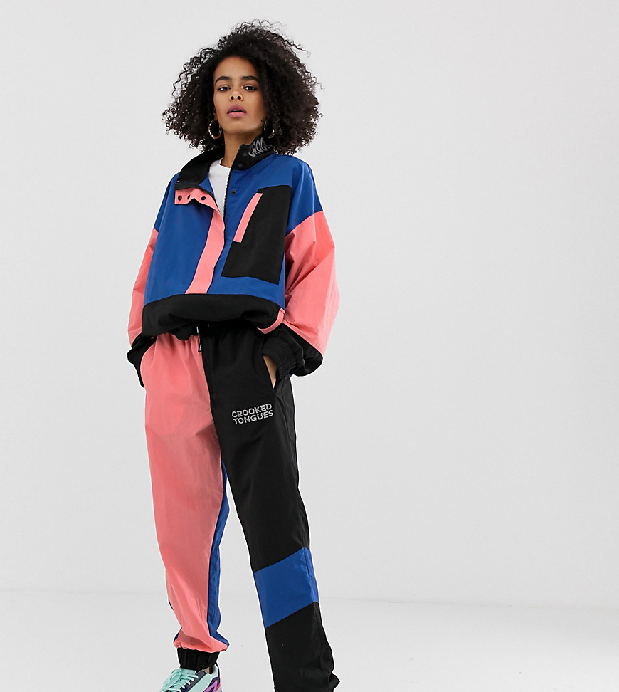Crooked Tongues tracksuit joggers in colour block