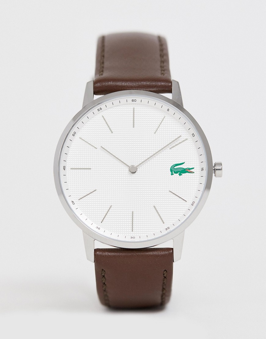 Lacoste Moon Leather Watch In Dark Brown