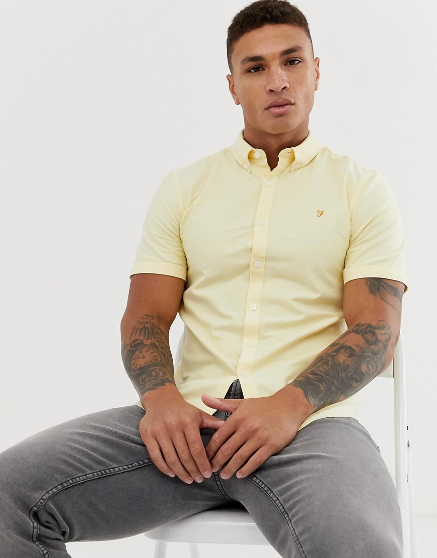Farah Brewer slim fit short sleeve oxford shirt in yellow