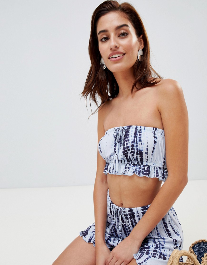 Asos Design Tie Dye Ruched Front Jersey Beach Two-piece Top-multi