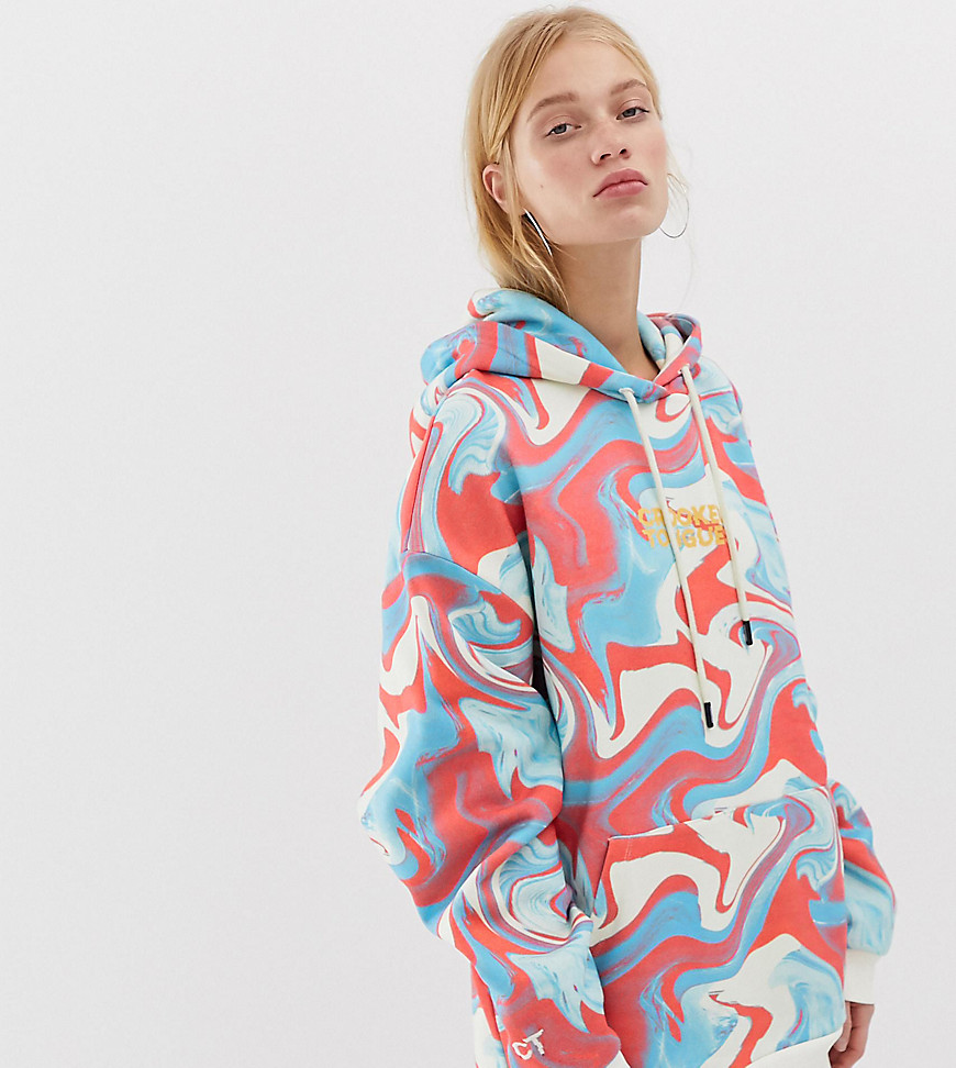 Crooked Tongues oversized hoodie in marble print