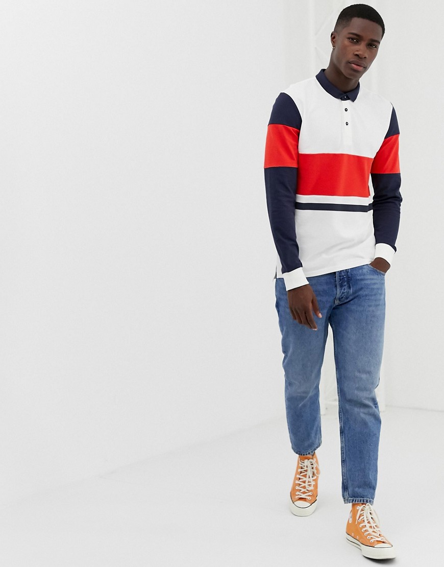 Only & Sons long sleeve polo shirt with colour block details