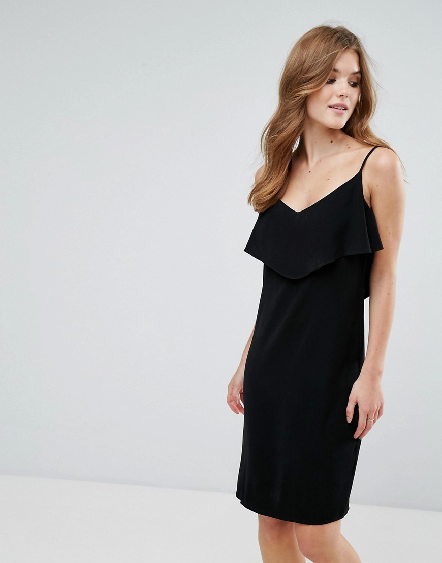 Lavand Cami Dress With Frill Overlay - Black