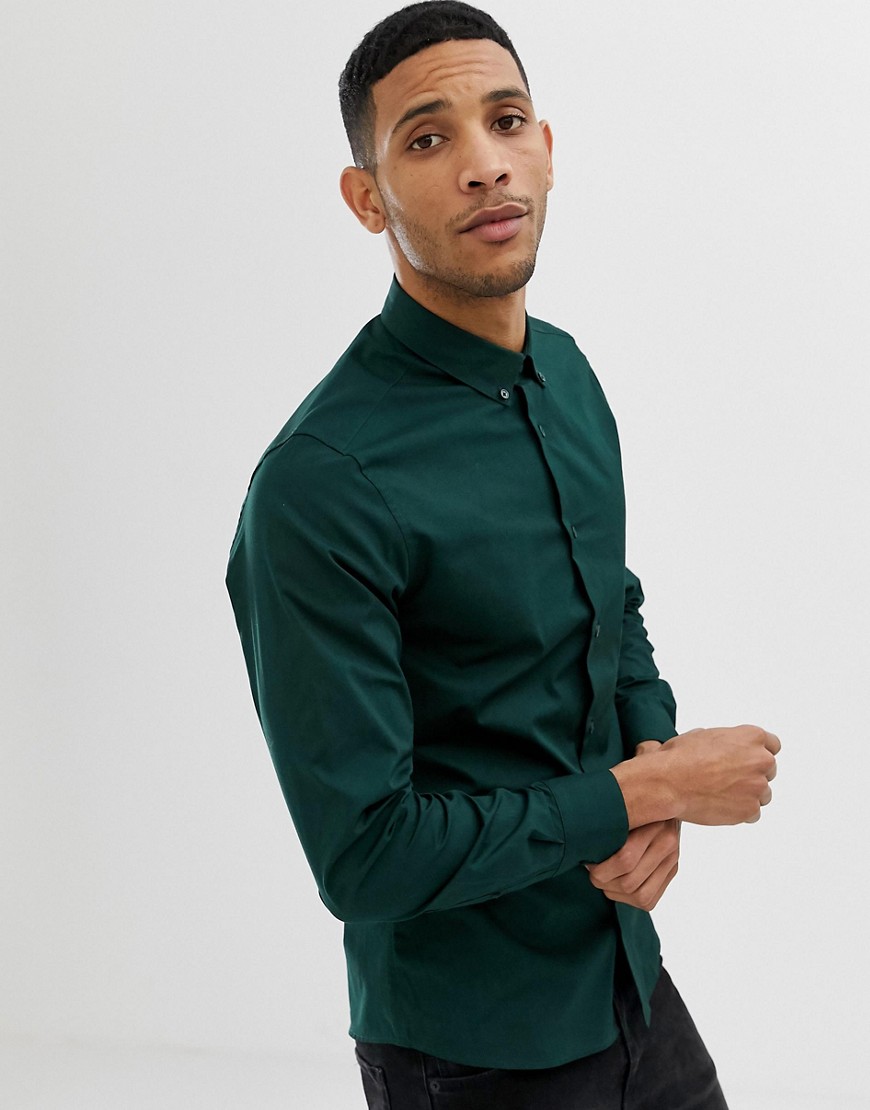 Only & Sons button down shirt in dark green