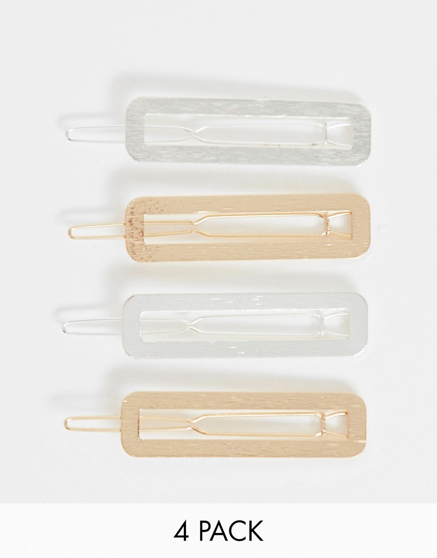 ASOS DESIGN pack of 4 square hair clips in mixed metals