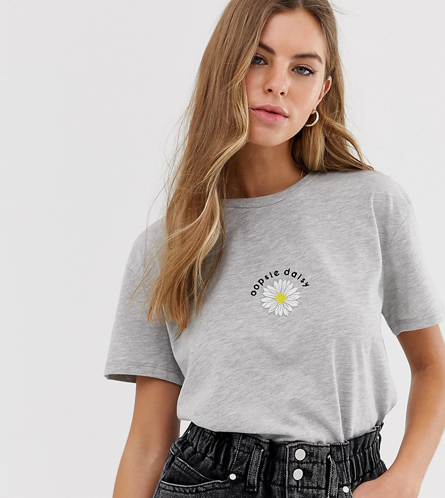 New Look daisy detail tee in grey