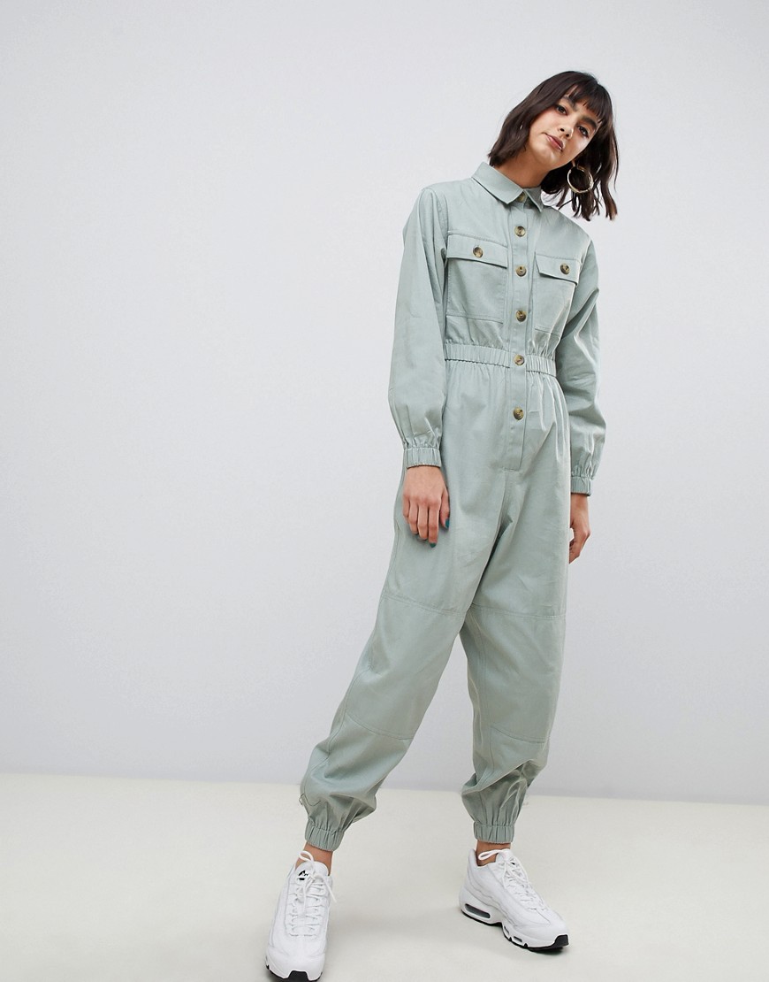 Asos Design Boilersuit With Contrast Buttons - Multi