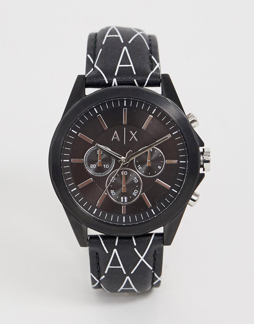 Armani Exchange Ax2628 Drexler Leather Chronograph Watch 44mm - Black