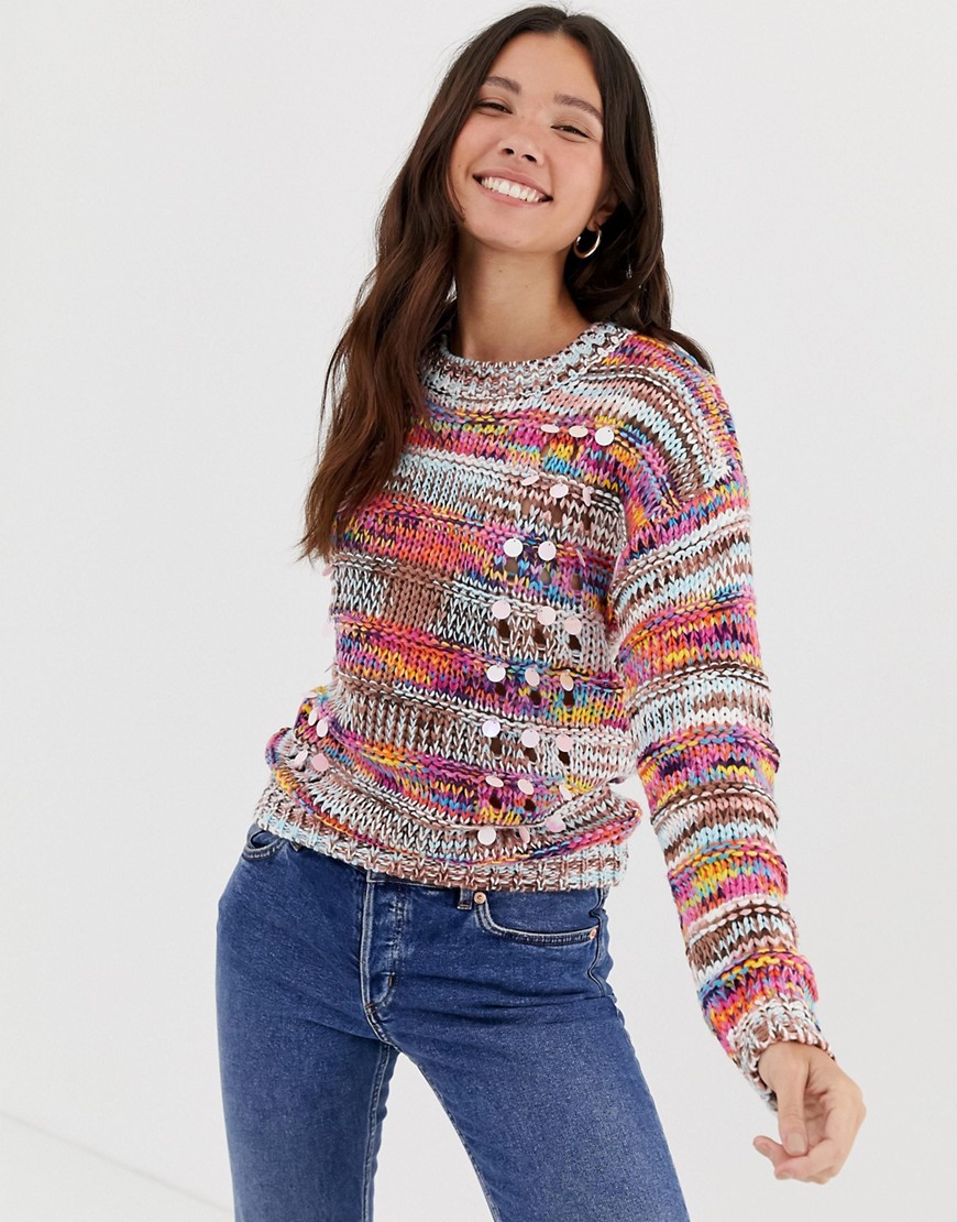 Wild Flower jumper in mixed space dye with sequin detail