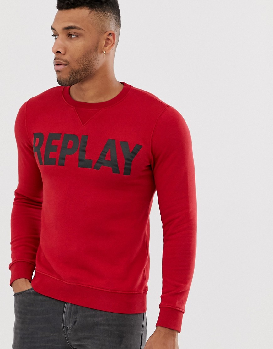 Replay logo crew neck sweat in red