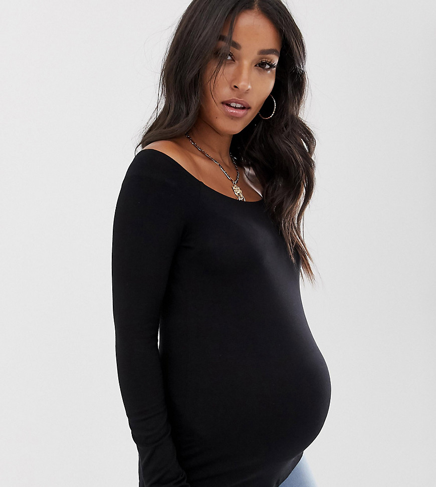 ASOS DESIGN Maternity off shoulder long sleeve top in black