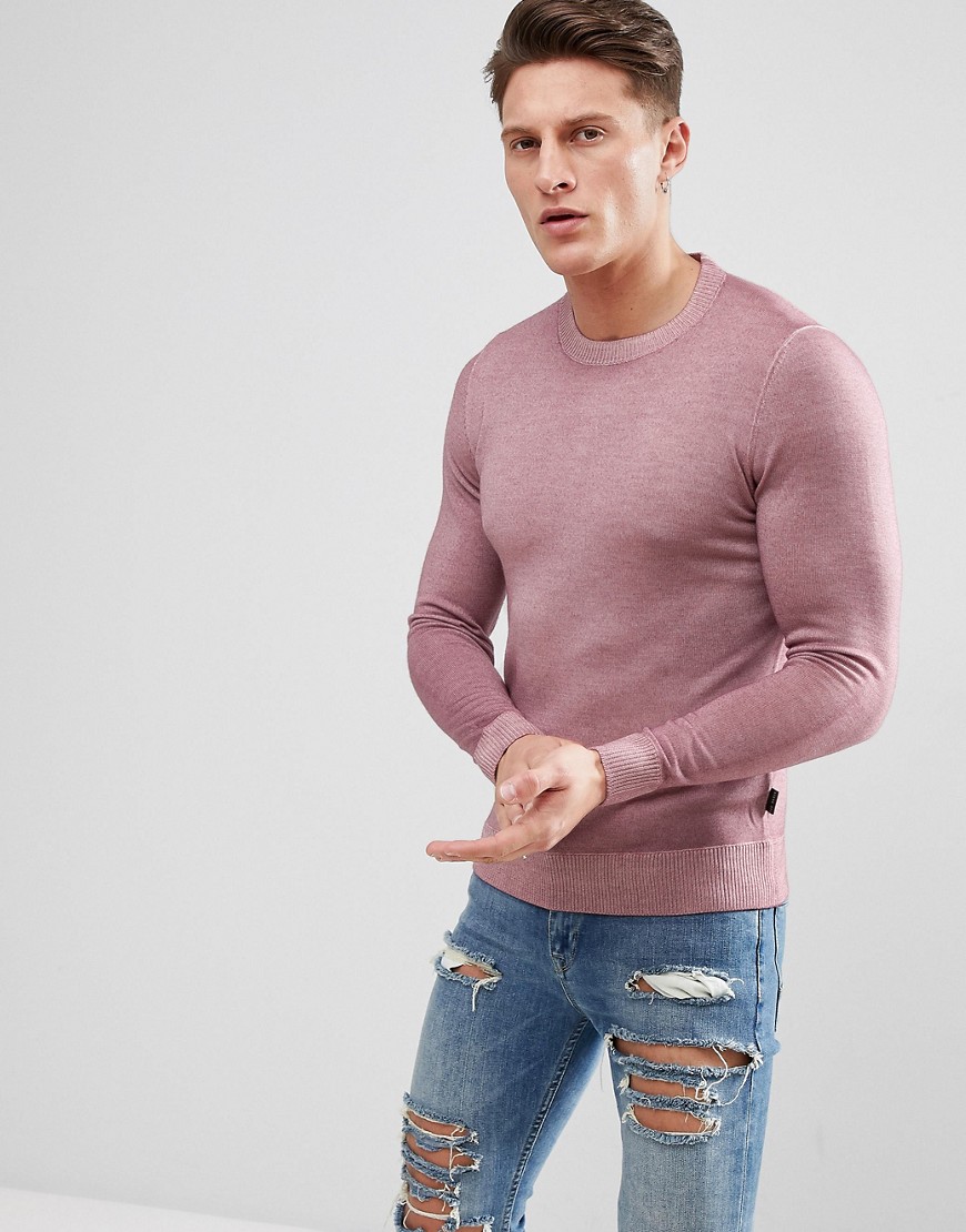 TED BAKER CREW NECK KNIT SWEATER IN WOOL - PINK,142677 LUKKY