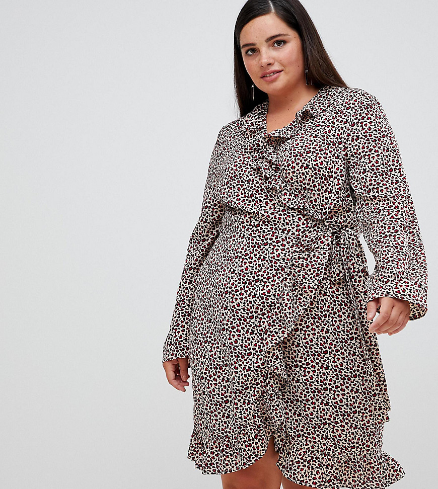 Unique 21 Hero leopared long sleeve wrap dress with frill