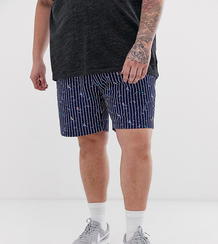 Polo Ralph Lauren Big & Tall Prepster player logo stripe sailboat print chino shorts in navy