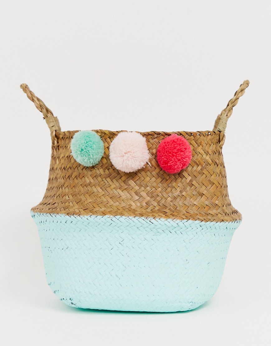 South Beach foldable basket beach bags with pom poms