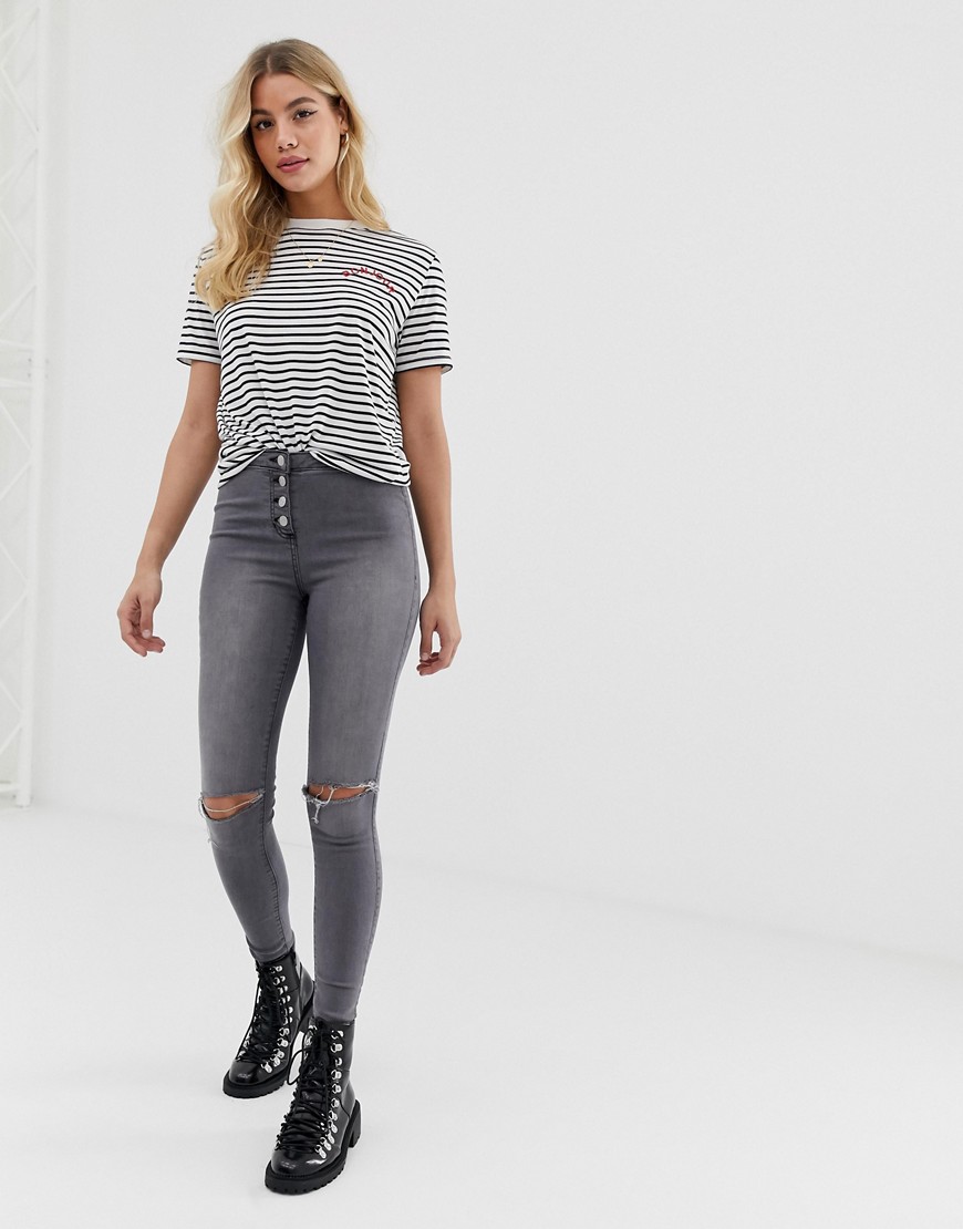 Parisian high waisted jeggings with ripped knee