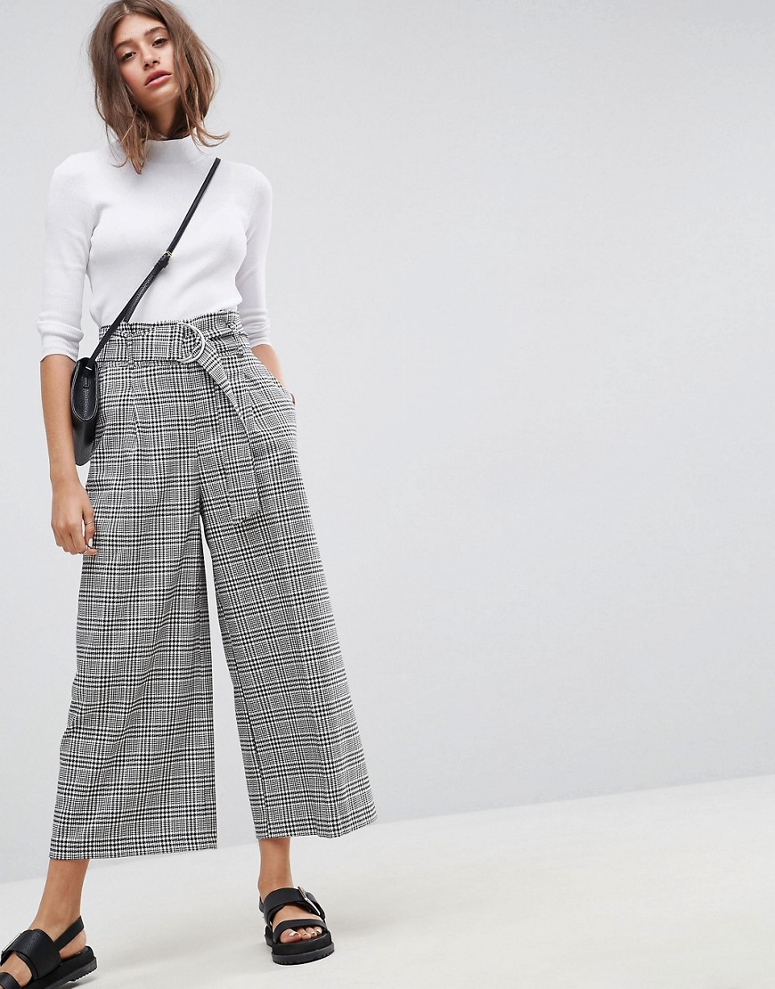 ASOS Tailored Check Culotte with Oversized D-Ring Detail Belt - Check