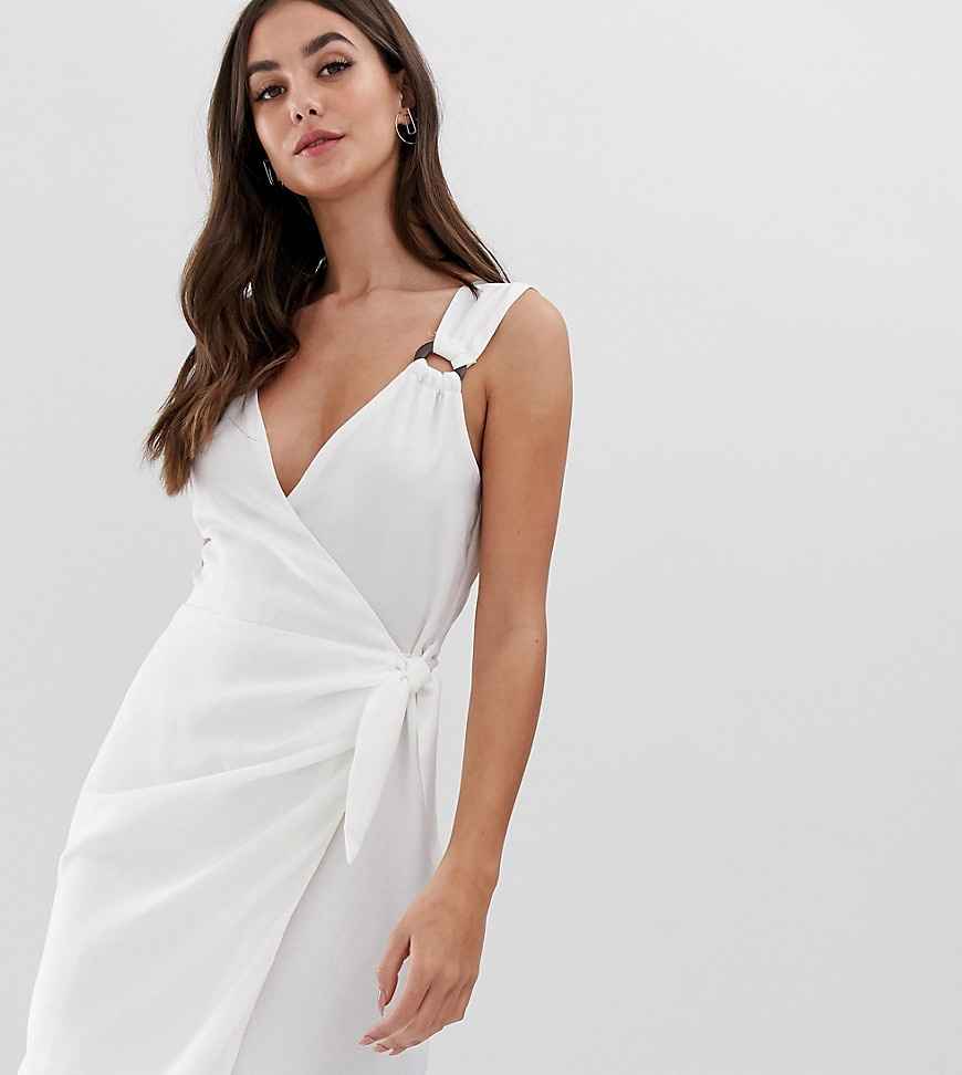 Fashion Union Tall wrap dress with wooden ring detail