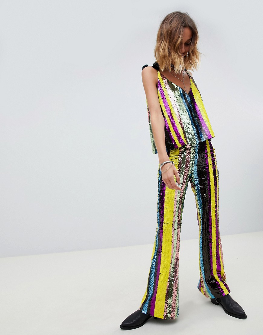 Native Rose flares in rainbow sequin