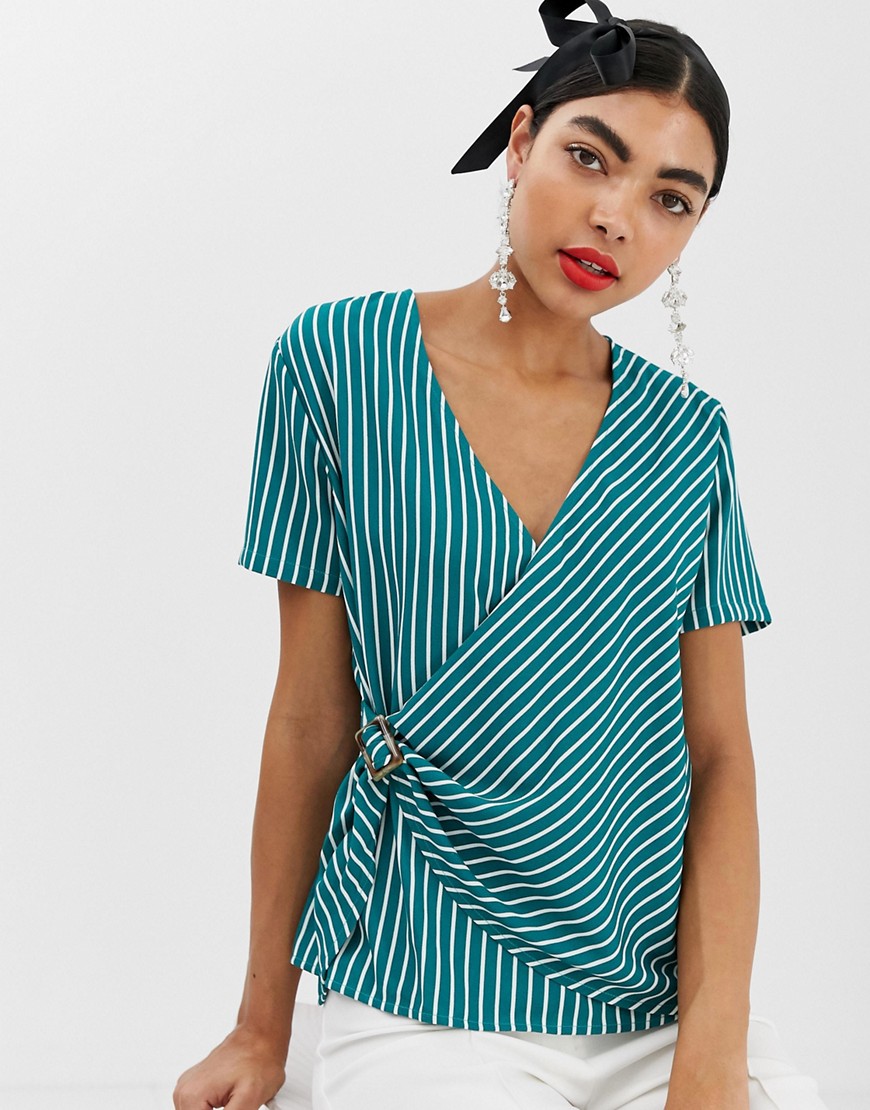 Unique21 striped wrap top with buckle