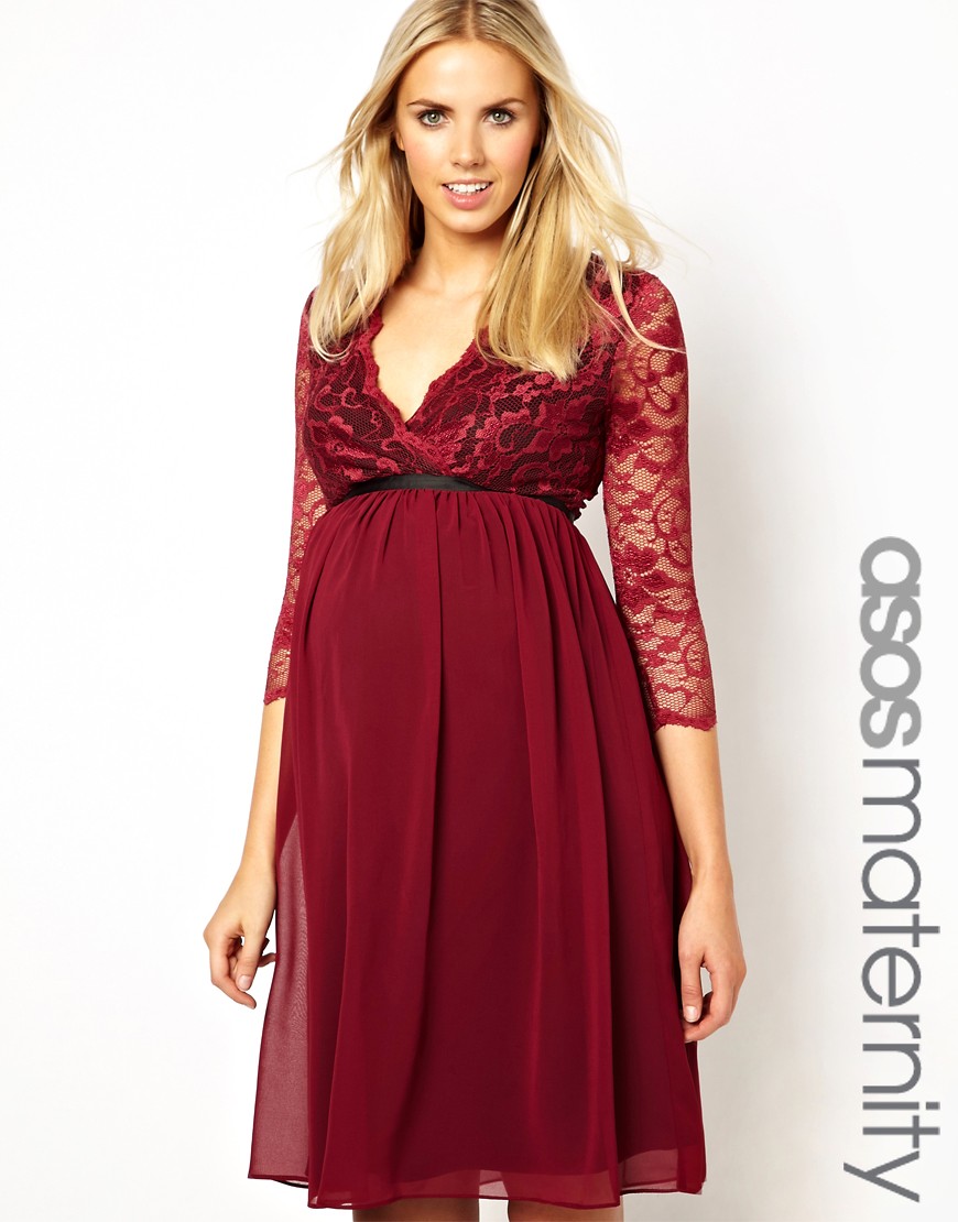 ASOS Maternity | ASOS Maternity Exclusive Lace and Chiffon Midi Dress ...