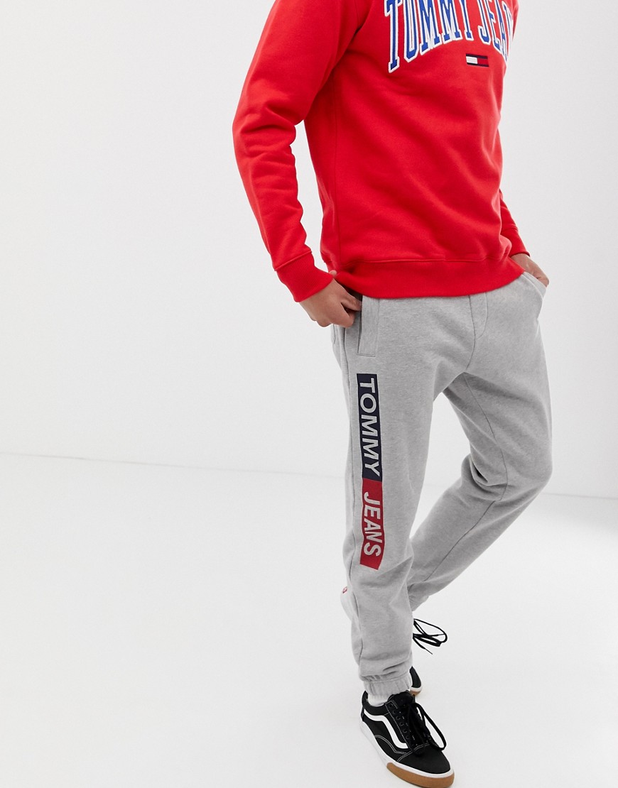 Tommy Jeans regular fit cuffed joggers with side logo in light grey