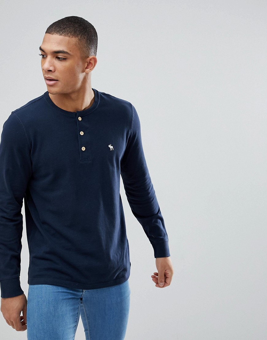 Abercrombie & Fitch Henley Long Sleeve Top Logo in Navy - Navy